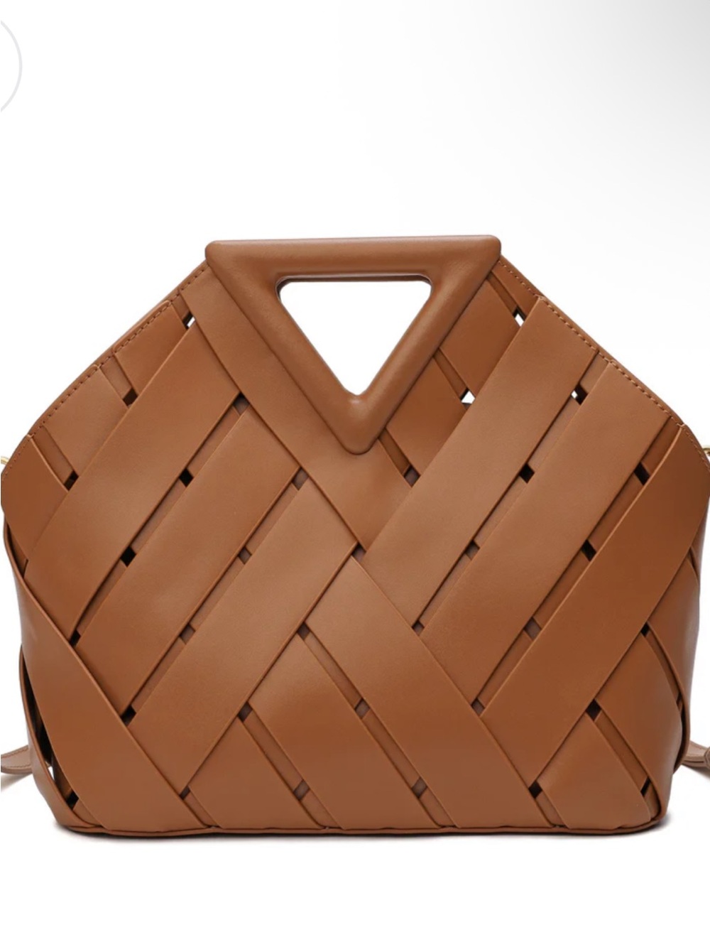 Tiffany & Fred Woven Triangle-Handle Tote in Cognac Brown Magnetic Closure